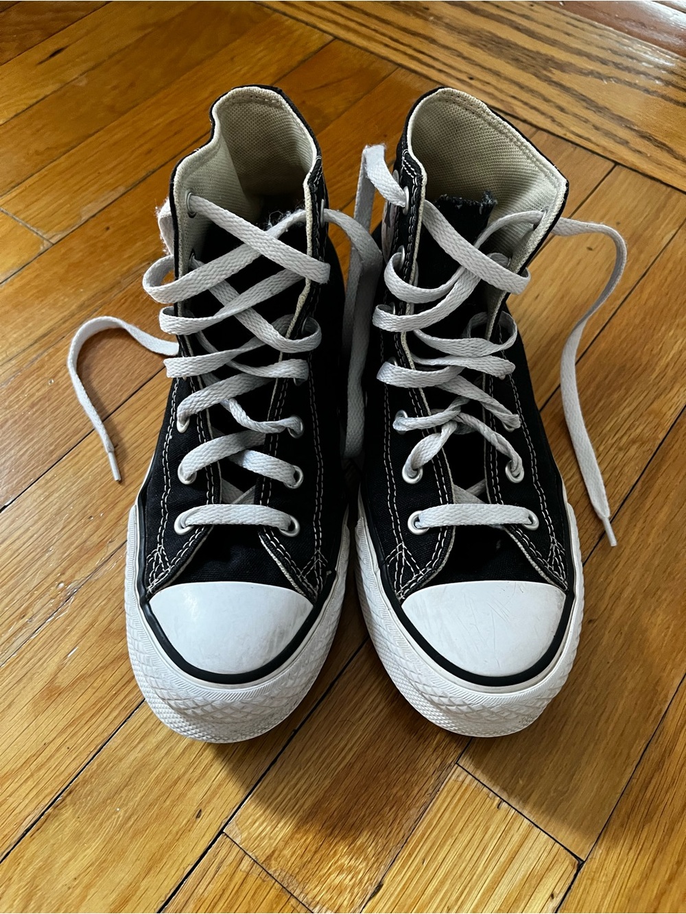 Kids Black High-Top Canvas Sneakers with White Laces